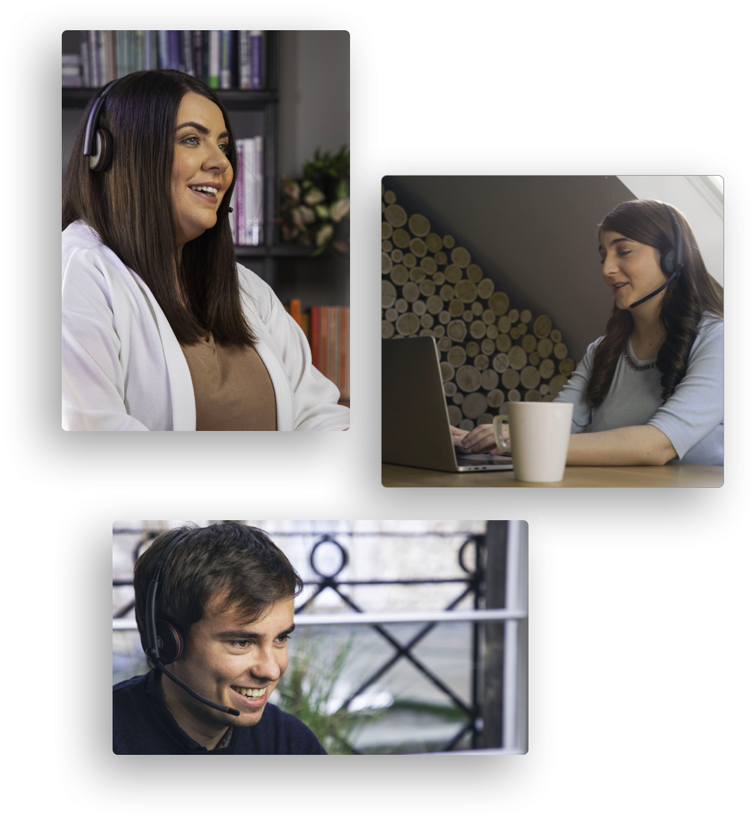 3 people smiling and using a laptop